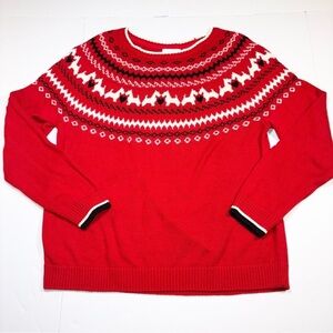 Charter Club Fair Isle Scottie Dog Sweater Red Crew Neck Womens XL Holiday